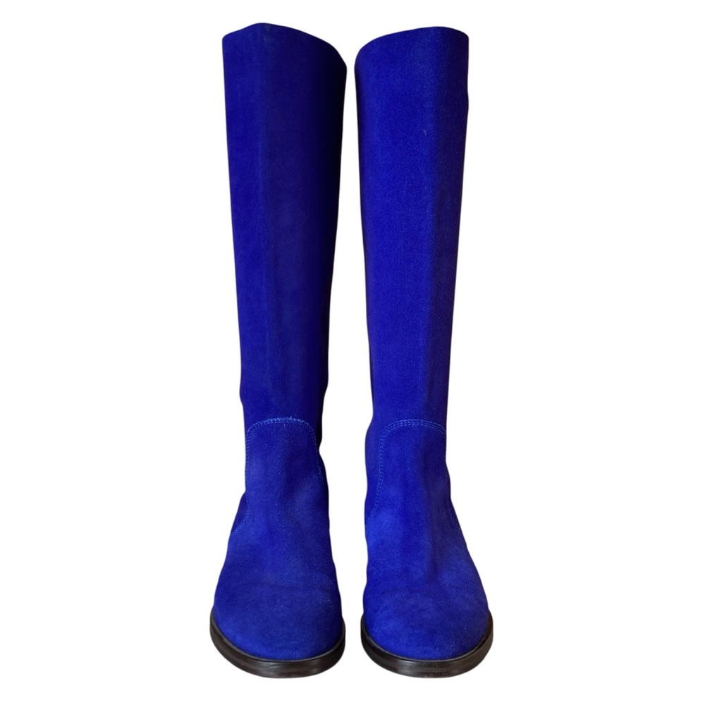 SERGIO ROSSI | Cobalt Blue Suede & Black Rubber Tall Riding Boots Size 37.5 IT